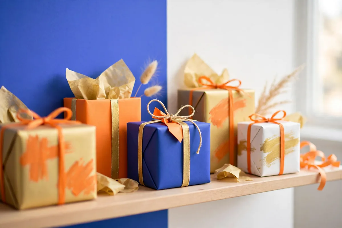 Gift boxes on a shelf
